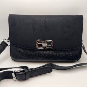 Black Women's leather crossbody Bag with silver accent